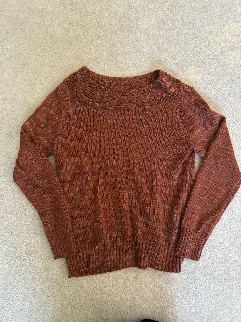 Carolyn Taylor Rust Cable-Yoke Scoop Neck Sweater